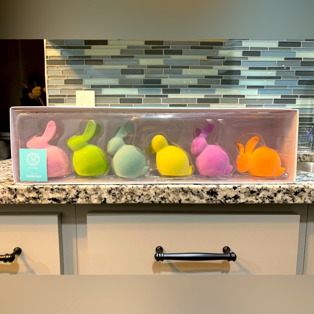 Martha Stewart pastel flocked Easter bunnies Spring Decor Set of 6